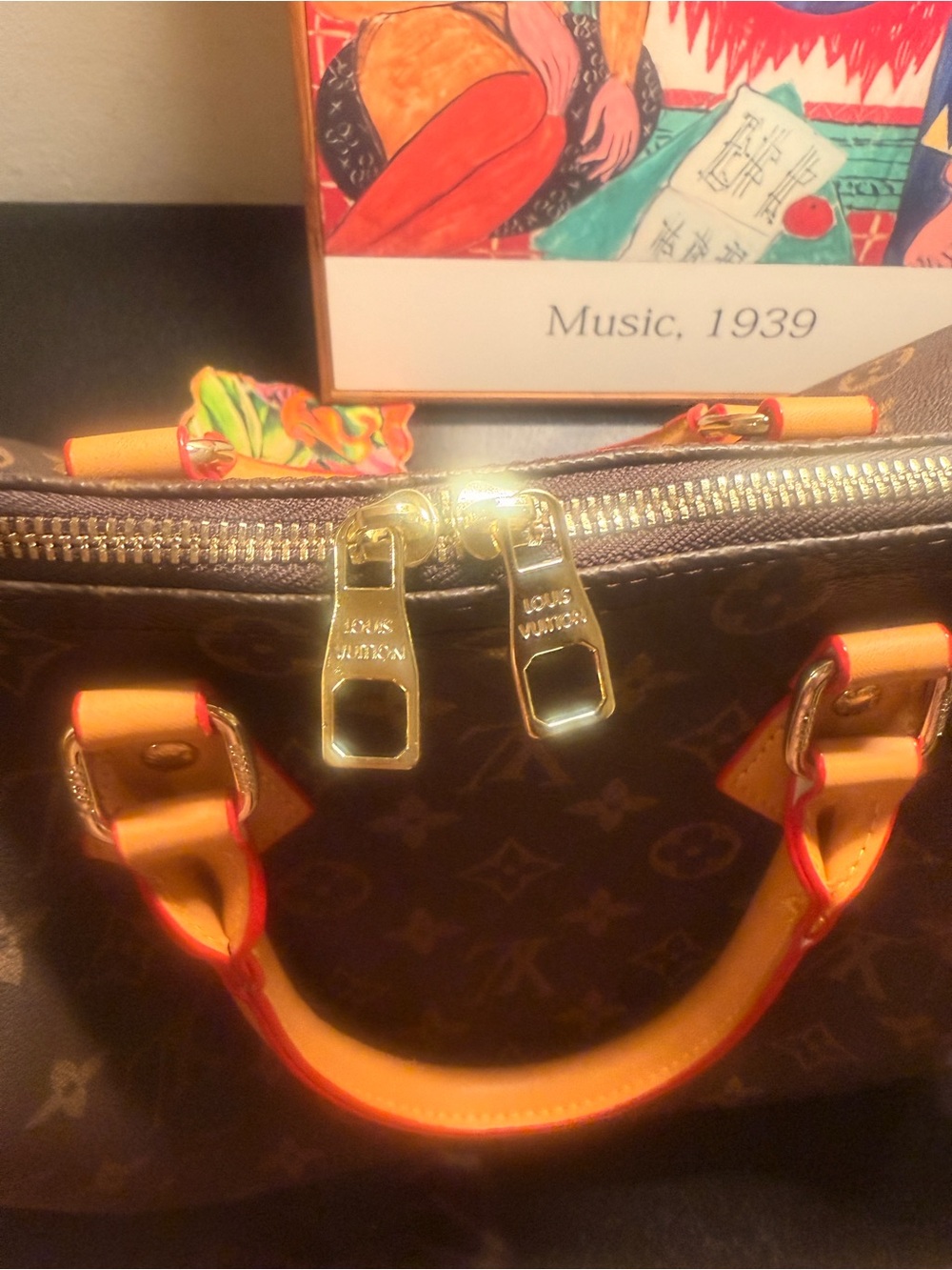 Monogram Satchel with Brown Canvas and Red-Trimmed Handles - Picture 13 of 16